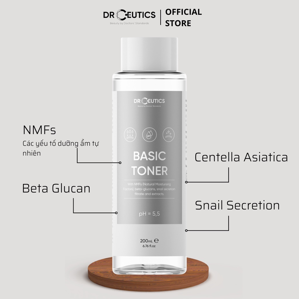 Nước Hoa Hồng Cấp Ẩm Tự Nhiên, Cân Bằng Độ pH Cho Da Dầu DrCeutics Basic Toner 200ml