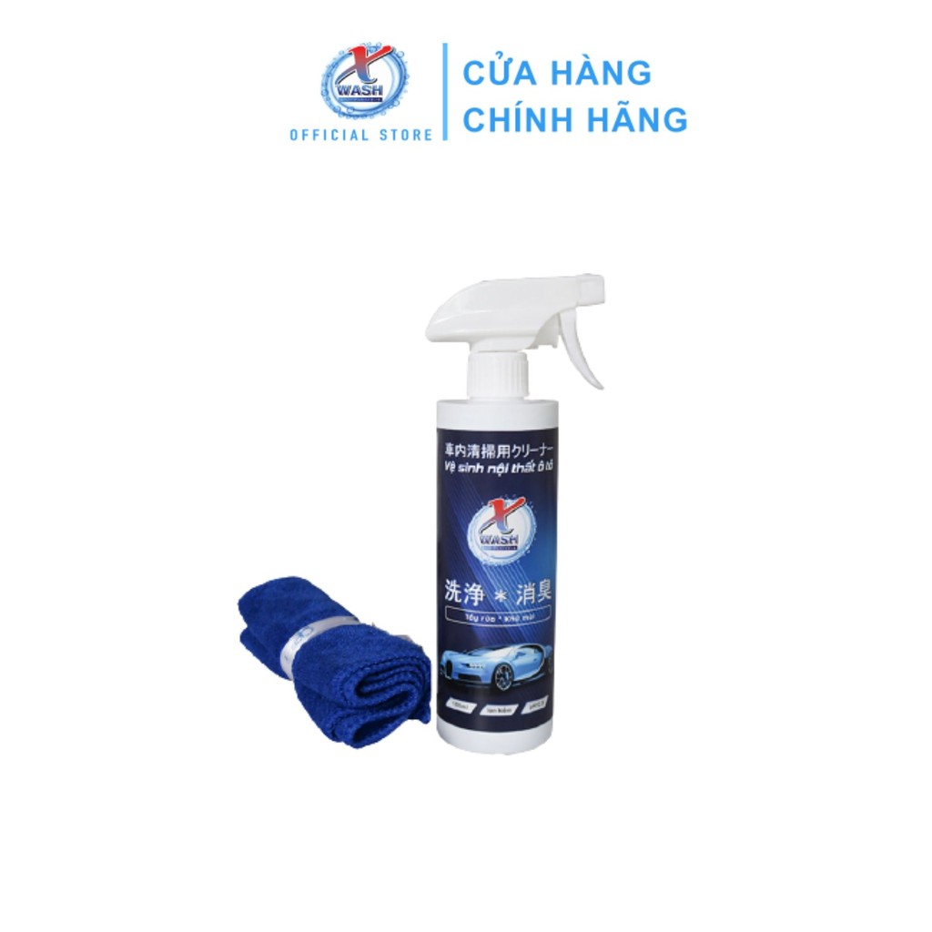 [CHÍNH HÃNG] XWash - Nước tẩy rửa, khử mùi nội thất ô tô KHÔNG HÓA CHẤT - Tặng khăn lông cừu cao cấp cho chai 500ml