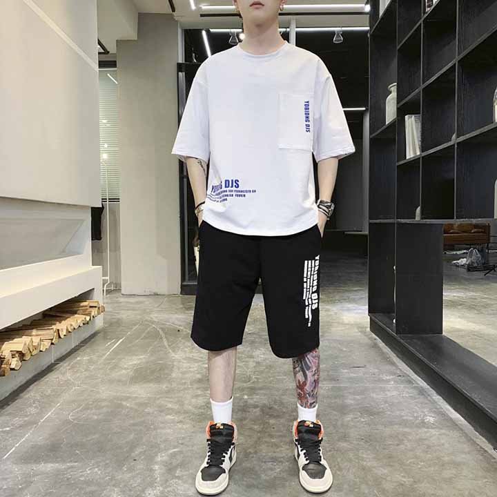 Set đồ bộ thời trang nam phối họa tiết năng động. Nguyên bộ đồ mặc nhà cọc tay mùa hè unisex họa tiết chữ - G9.shop S0