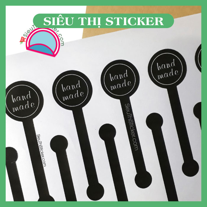 Bộ 22 tem dán Handmade đen dài niêm phong trang trí hộp bánh, mứt, túi quà handmade, phụ kiện trang trí bánh