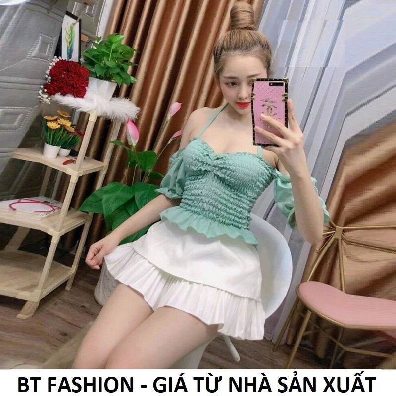 Chân Váy Xòe Ngắn Thời Trang Hàn Quốc Mới - BT Fashion (XÒE 2T Dập Ly Tầng Dưới) - VA03