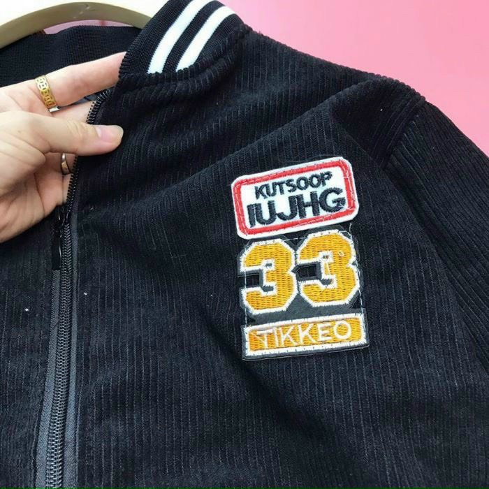 ÁO KHOÁC NHUNG GÂN KIỂU BOMBER DÂY KÉO THÊU LOGO SIÊU ĐẸP