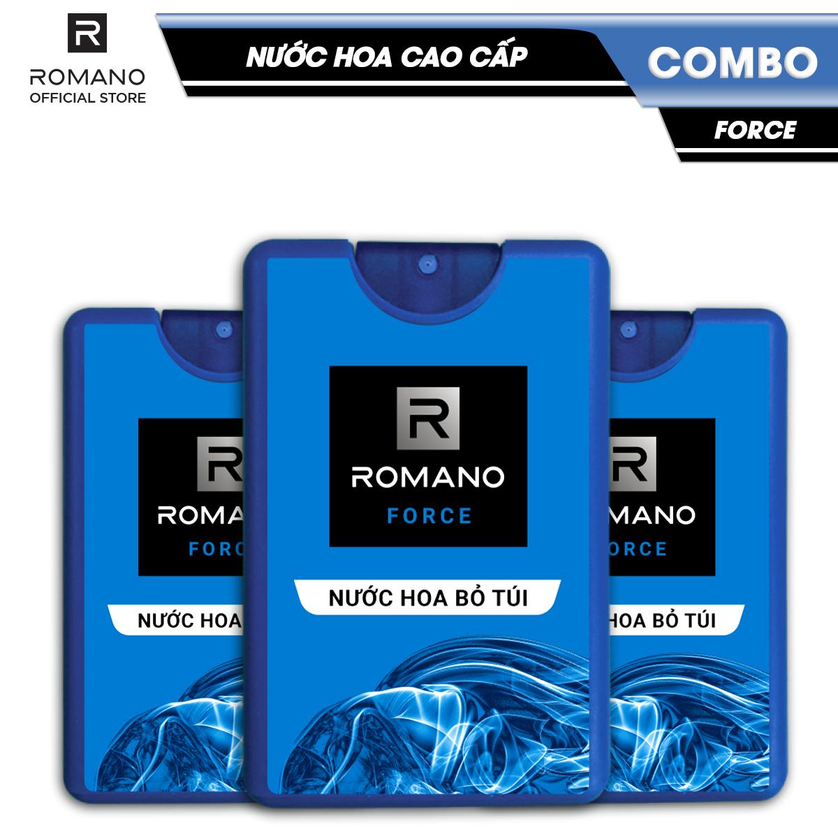 Combo 3 Nước hoa bỏ túi Romano Force tươi mát năng động 18ml/chai