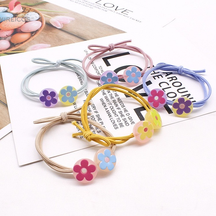 [HCM]Set 5 Dây Cột Tóc 2 Hoa 5 Cánh Nhiều Màu