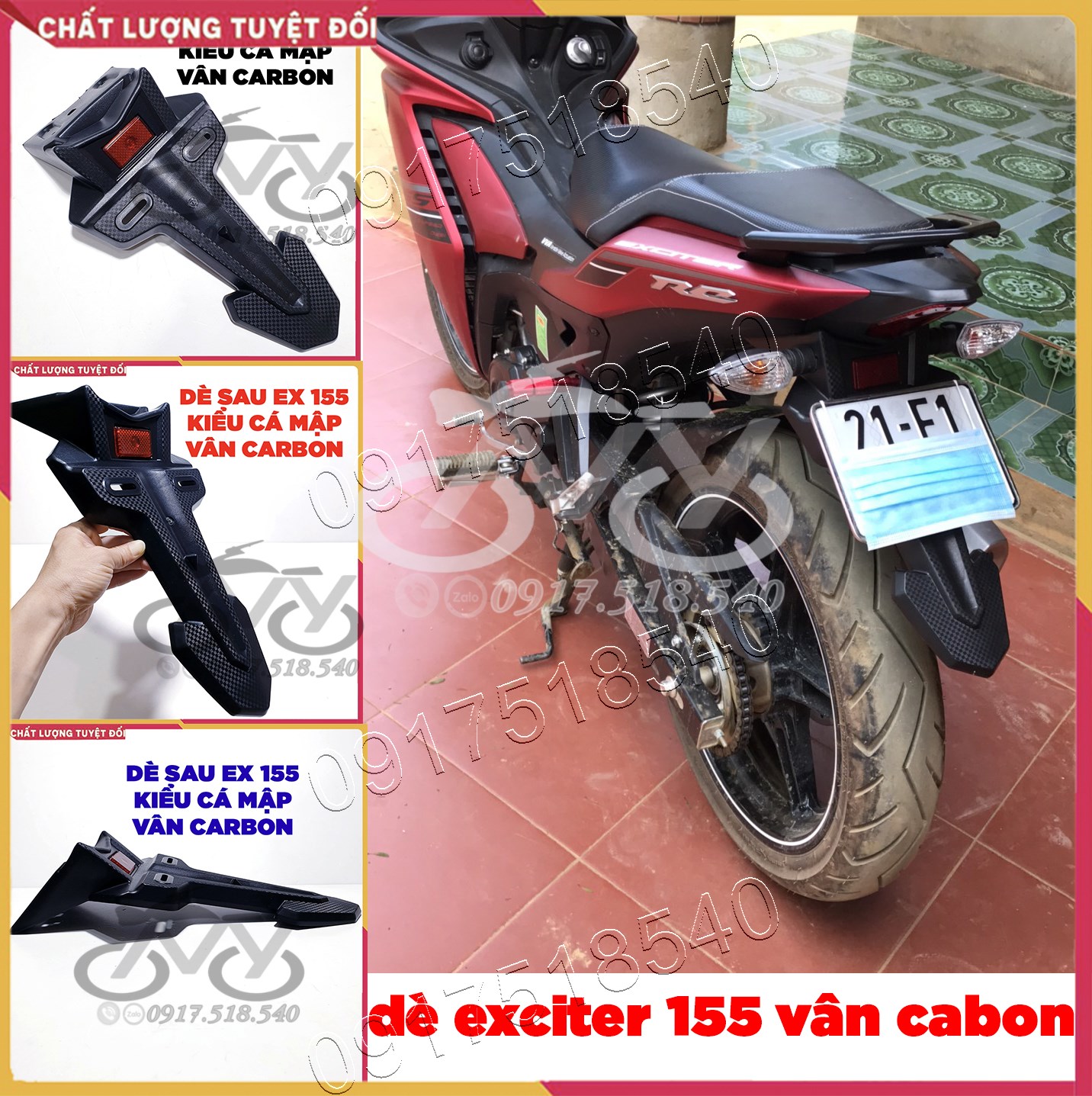 Dè Sau Ex 155 - Exciter 155 Kiểu Cá Mập Vân Cacbon