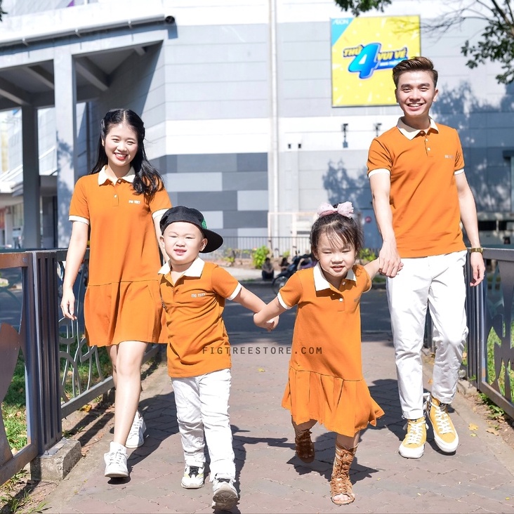 Đồng phục gia đình polo FIG TREE màu CAM ĐẤT ( hàng thiết kế đủ size + hình cận cảnh)