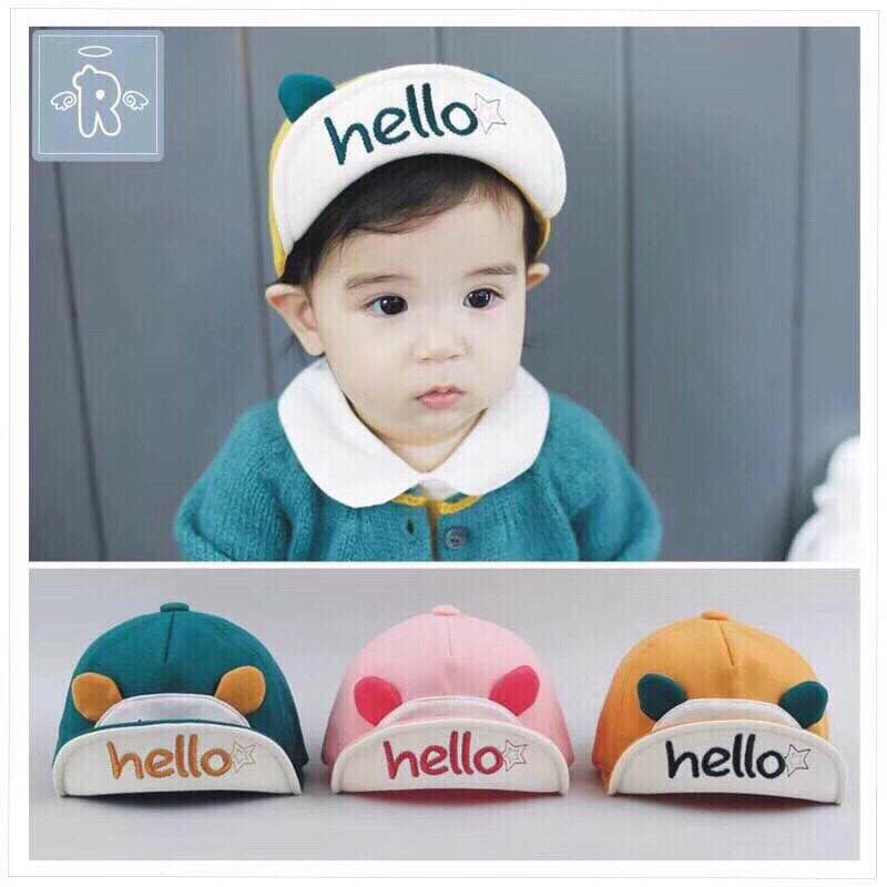 Mũ cho bé thêu chữ HELLO