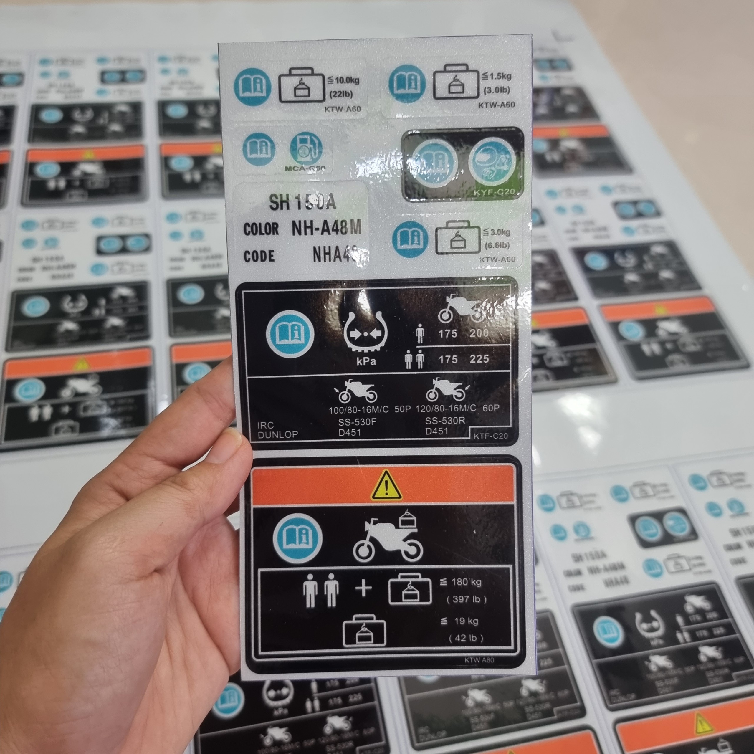 Bộ tem thông số xe SH 150i phản quang