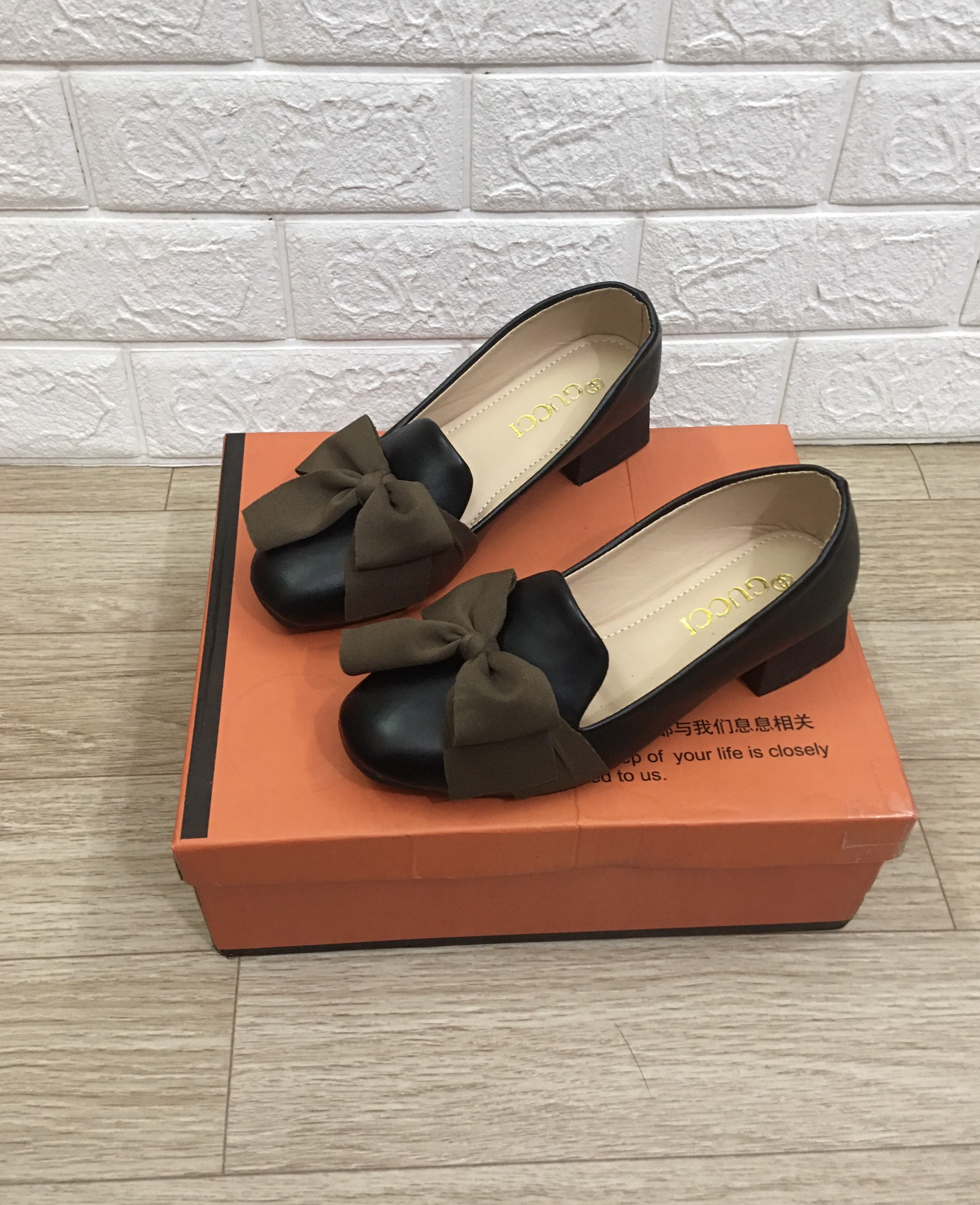 Giày nữ tiểu thư phối nơ lụa gót 3cm êm chân