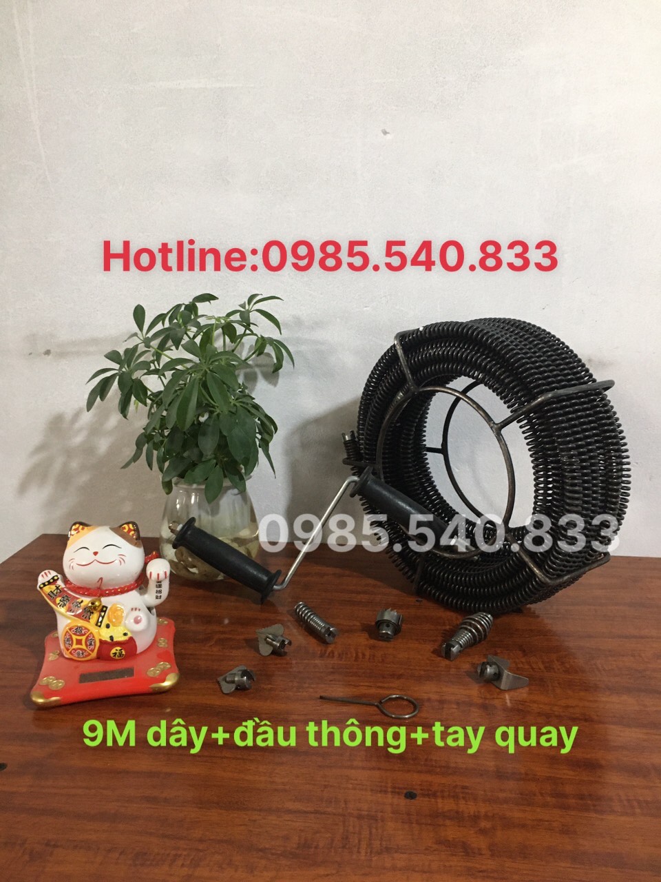 Dây thông tắc cống dùng cho tay quay ( 9M dây + 6 đầu thông + 1 tay quay )