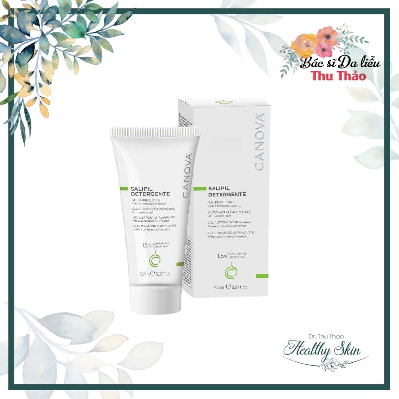 Sữa rửa mặt cho da dầu mụn canova salipil detergente - purifying cleansing gel