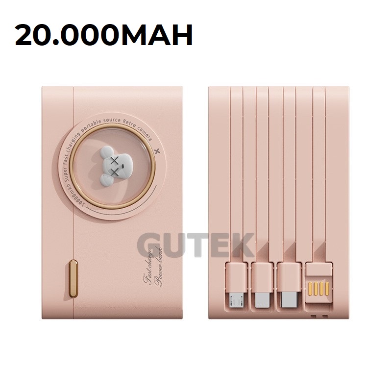 Sạc dự phòng 10000mAh 20000mAh Gutek YM741 dung lượng pin lớn tích hợp dây sạc nhanh cho nhiều thiết bị điện thoại