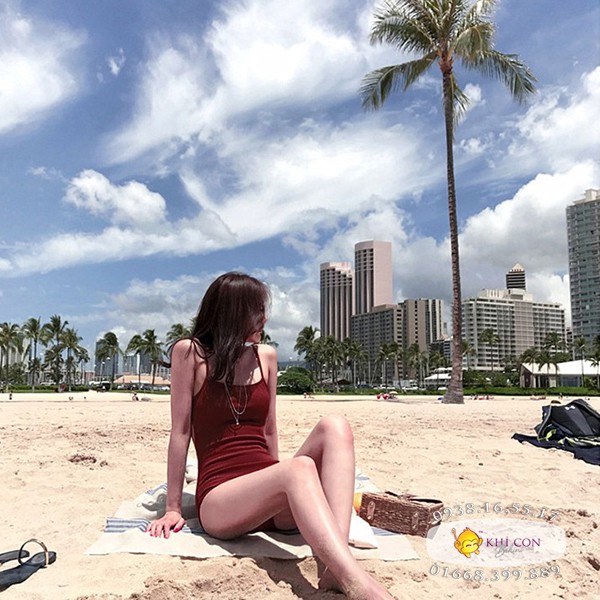 Bikini 1 mảnh đỏ đô thun gân cao cấp