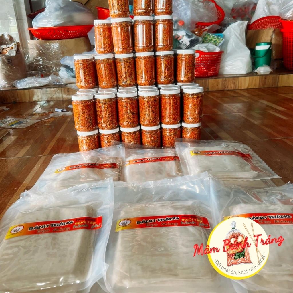 Combo bánh tráng phơi sương gạo mỏng [500g] kèm hũ muối tép hành phi Tây Ninh siêu ngon - 04100046