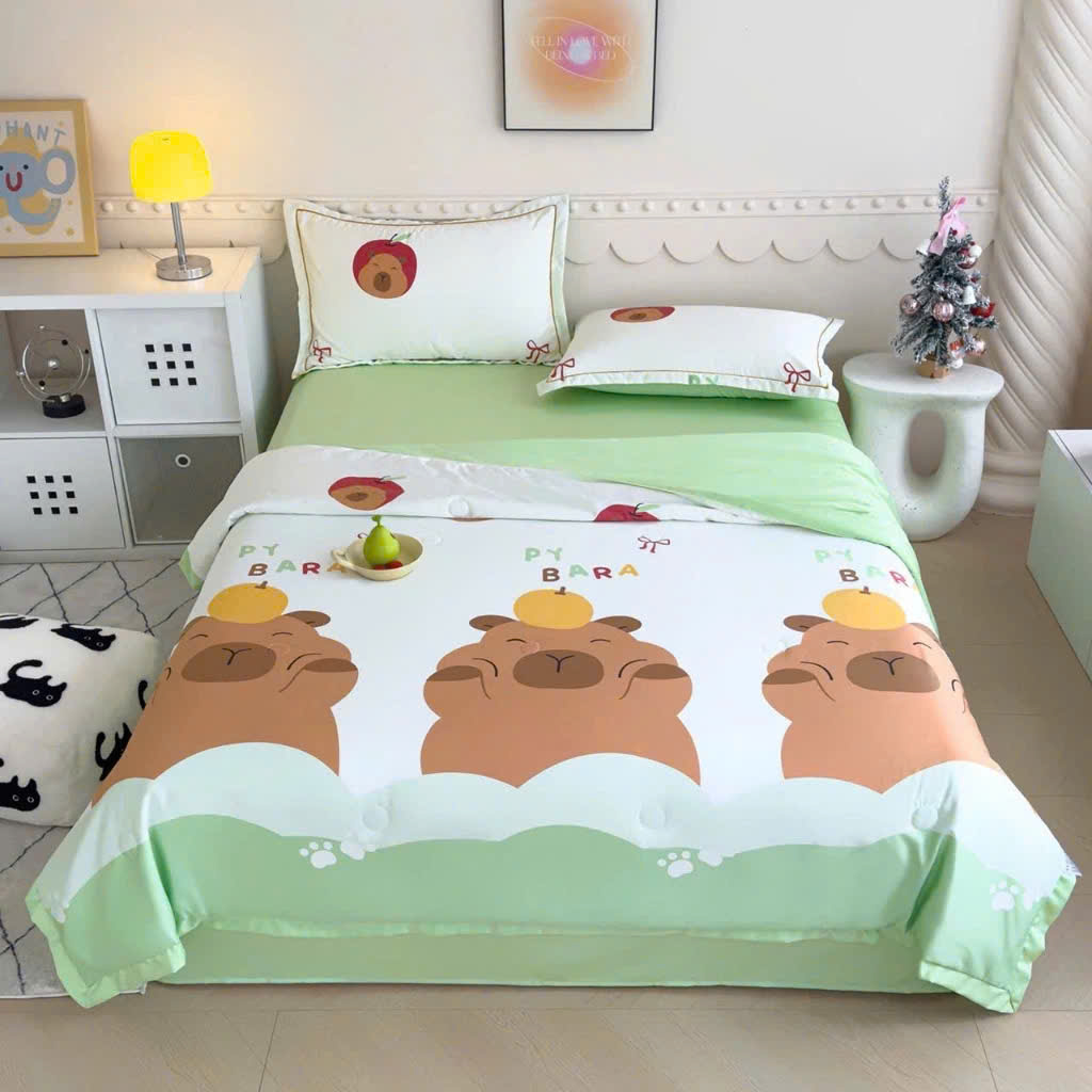 Bộ Set Đủ Bộ Chăn ga LỤA THÁI CHĂN HÈ, Phi Lụa, Cotton Lụa Hàng Nhập Khẩu 4 Món Siêu Đẹp Mát Lạnh - KiMi Decor