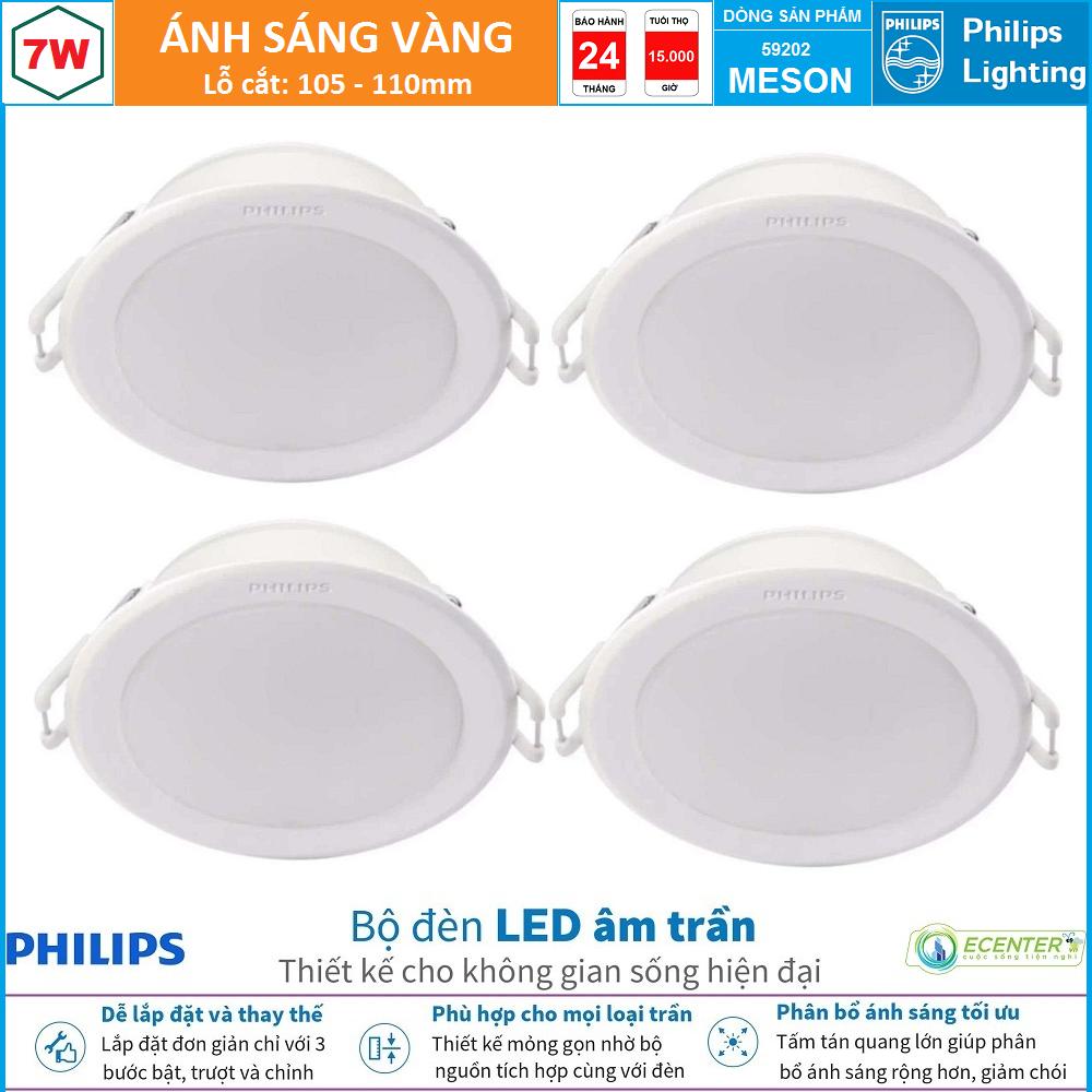( Bộ 4 ) Đèn Led Âm Trần 7W Philips Downlight MESON 59202 D105 ( Ánh Sáng Vàng )