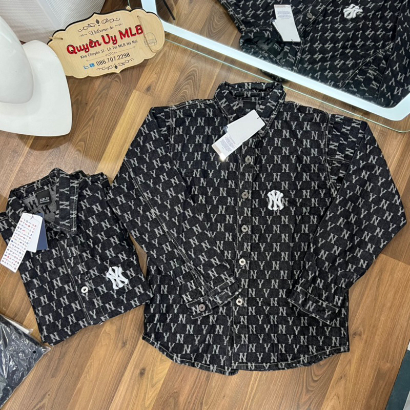 Áo Sơ Mi Jeans MLB Đen Mono