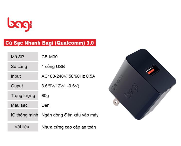Củ Sạc Nhanh 18W Bagi - Quick Charge Qualcomm 3.0