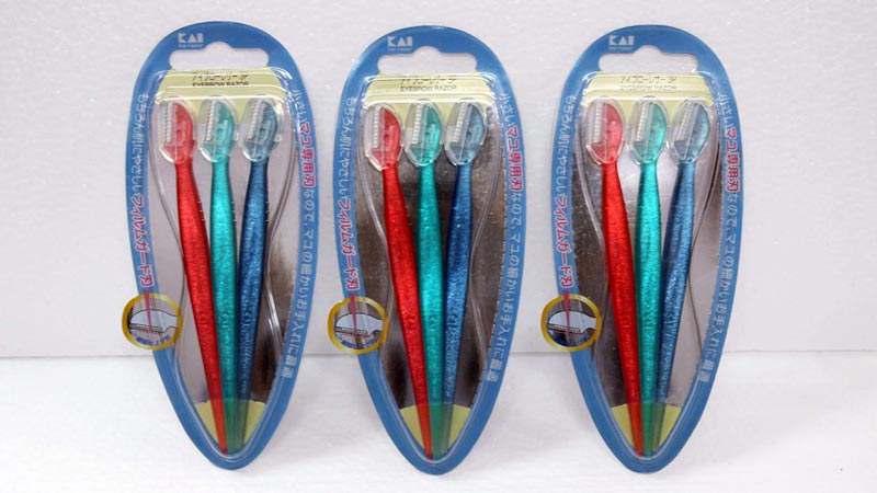 Set 3 dao cạo lông mày cán dài KAI - Nội địa Nhật Bản