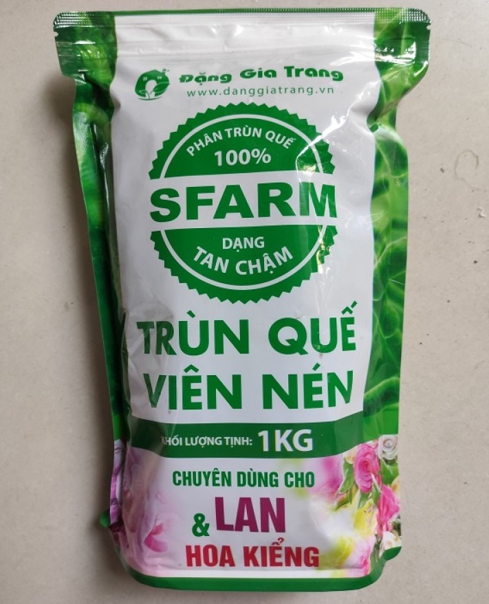 Phân trùn quế dạng viên nén cho lan Sfarm Bịch 1kg. Không mùi, Kích bật kie, bung rễ, mập thân
