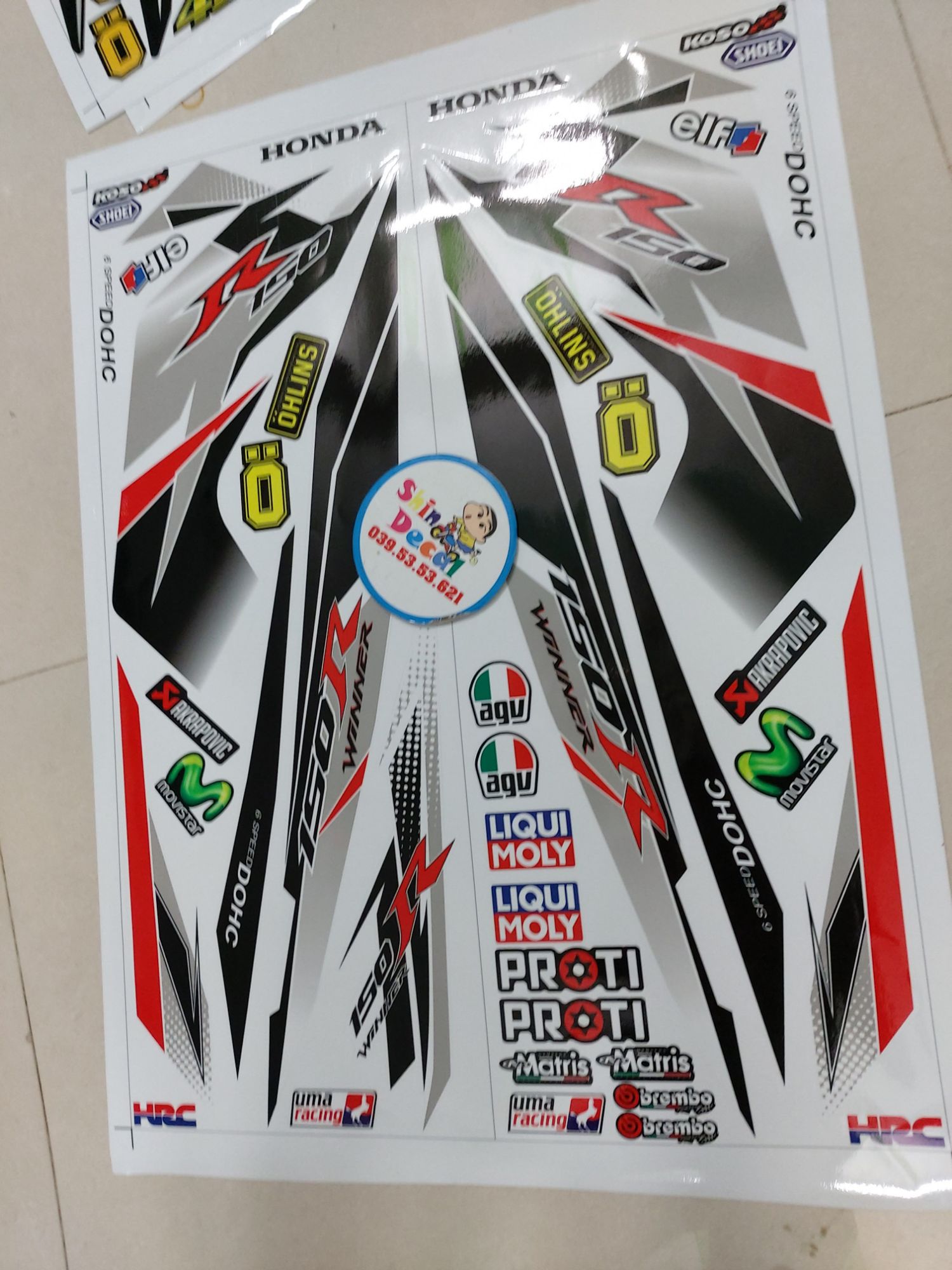 Tem rời xe winner 150 R trắng xám đen