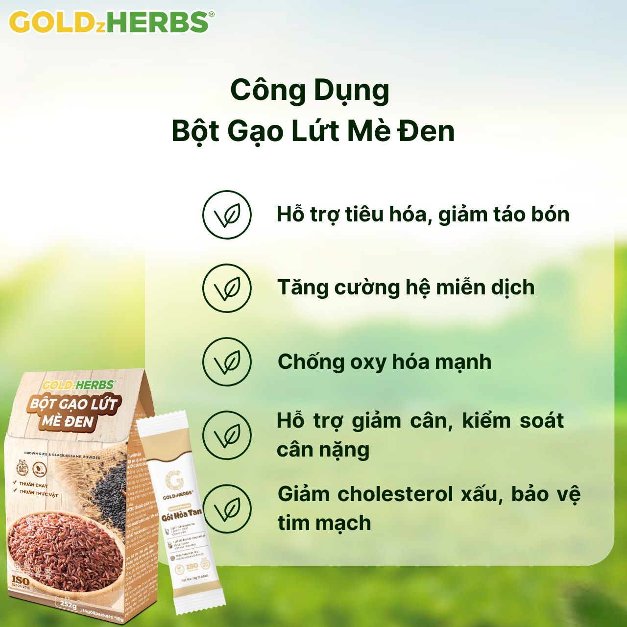 [Hàng cty] Bột gạo lứt mè đen GoldzHerbs – 14 gói/ 500g