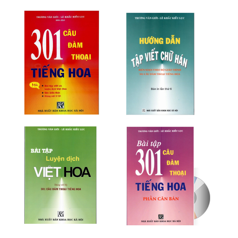 Combo 4 sách: bộ giáo trình 301 câu đàm thoại giao tiếp tiếng hoa + tặng dĩa dvd tài liệu