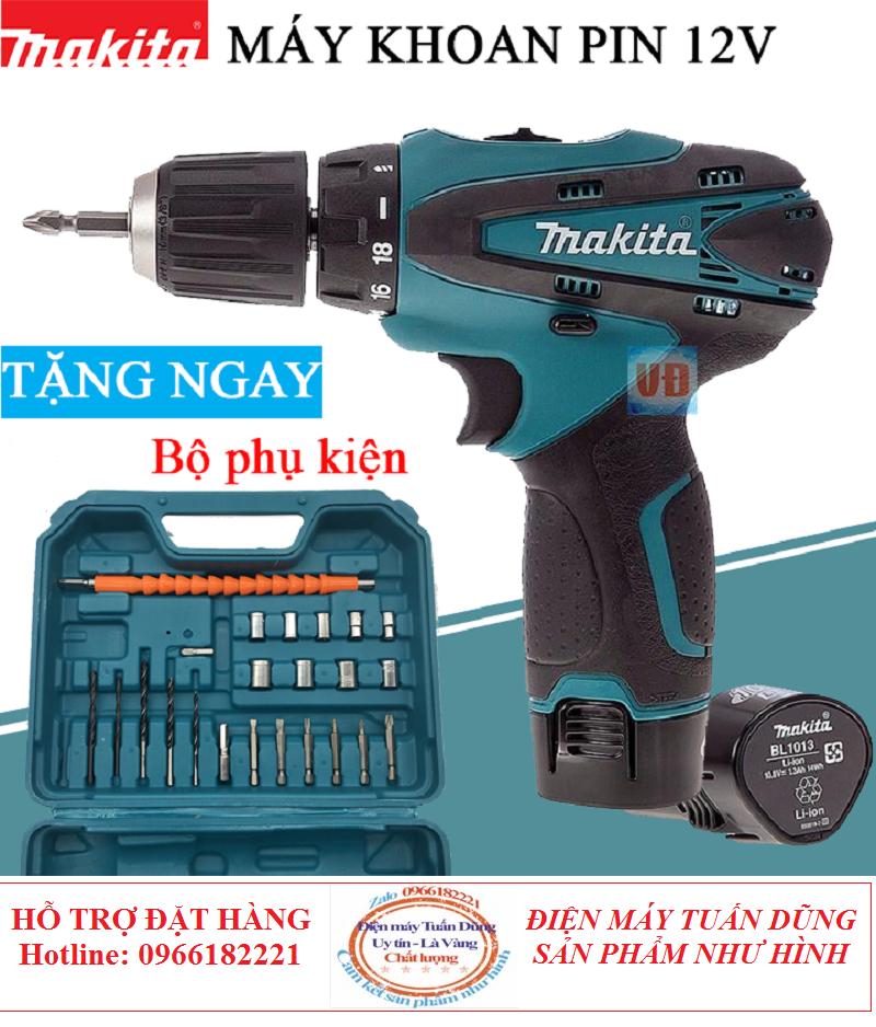 Máy Khoan Pin Makita 12V - Tặng bộ mui khoan 25 chi tiết - máy bắt vít