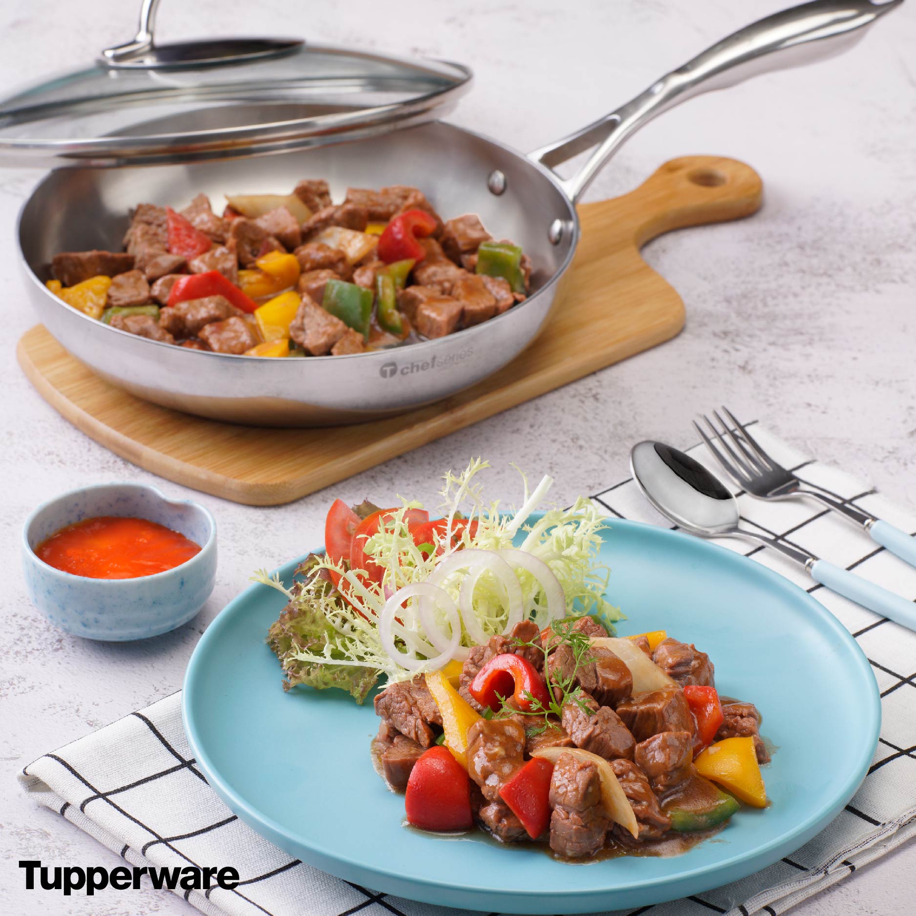 Chảo Tupperware T Chef Series Frypan 24cm (nắp kính)