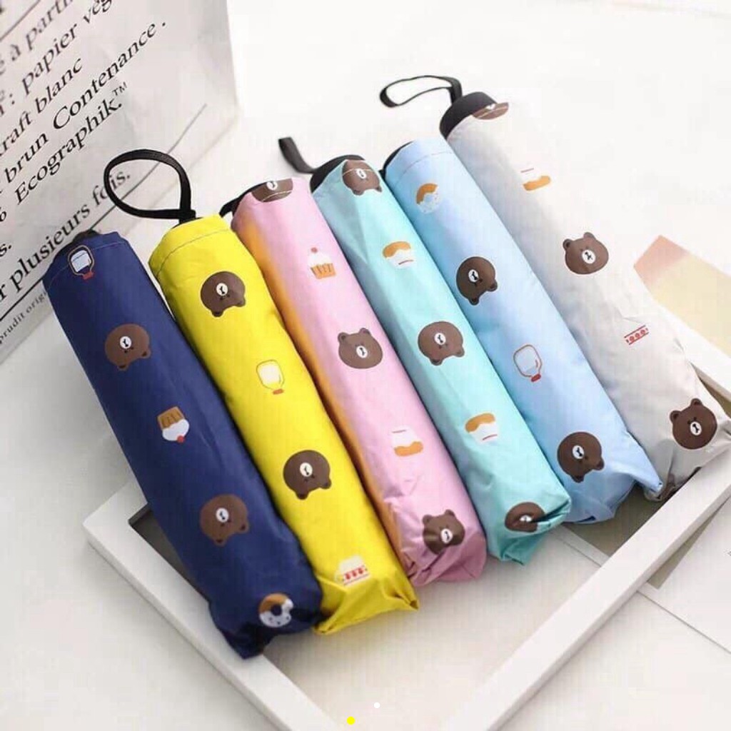 UV protection rain umbrella folding sun shade, bronzing bear shape folding umbrella, Korean-style Plaid rain umbrella, bear shape folding umbrella