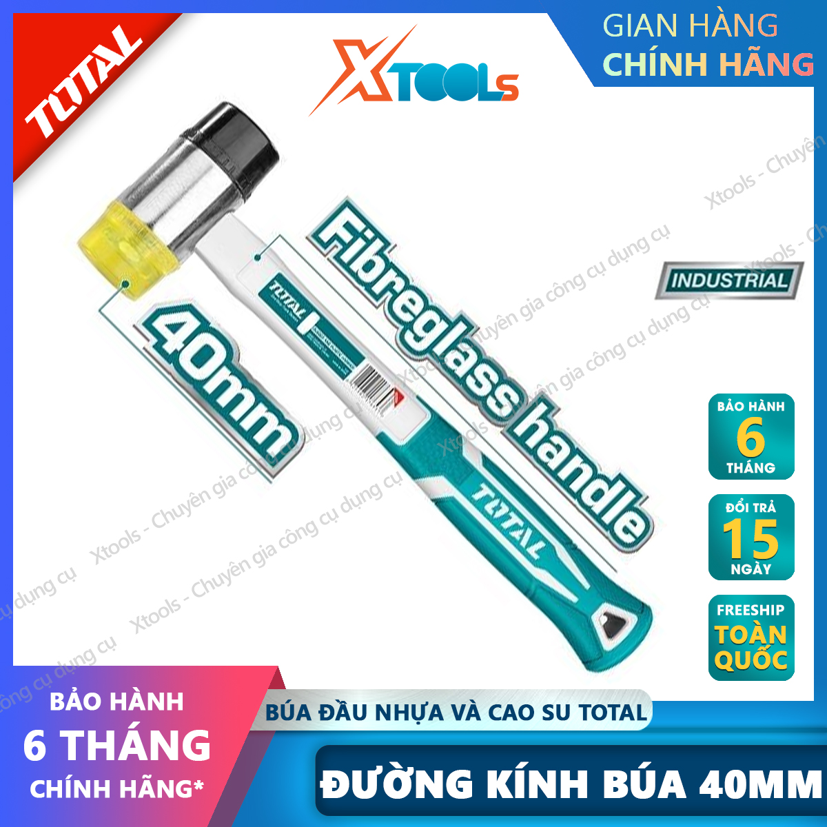 Hammer 2 head plastic and rubber total THT77406 diameter hammer head 40mm, multifunctional hammer handle hammer ABS plastic set super durable