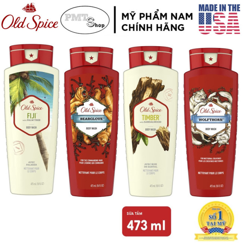 [USA] 1 chai Sữa tắm nam Gel Old Spice 473ml Timber | Bearglove | Swagger | Fiji | Wolfthorn | Tắm gội 2in1 532ml - Mỹ cao cấp