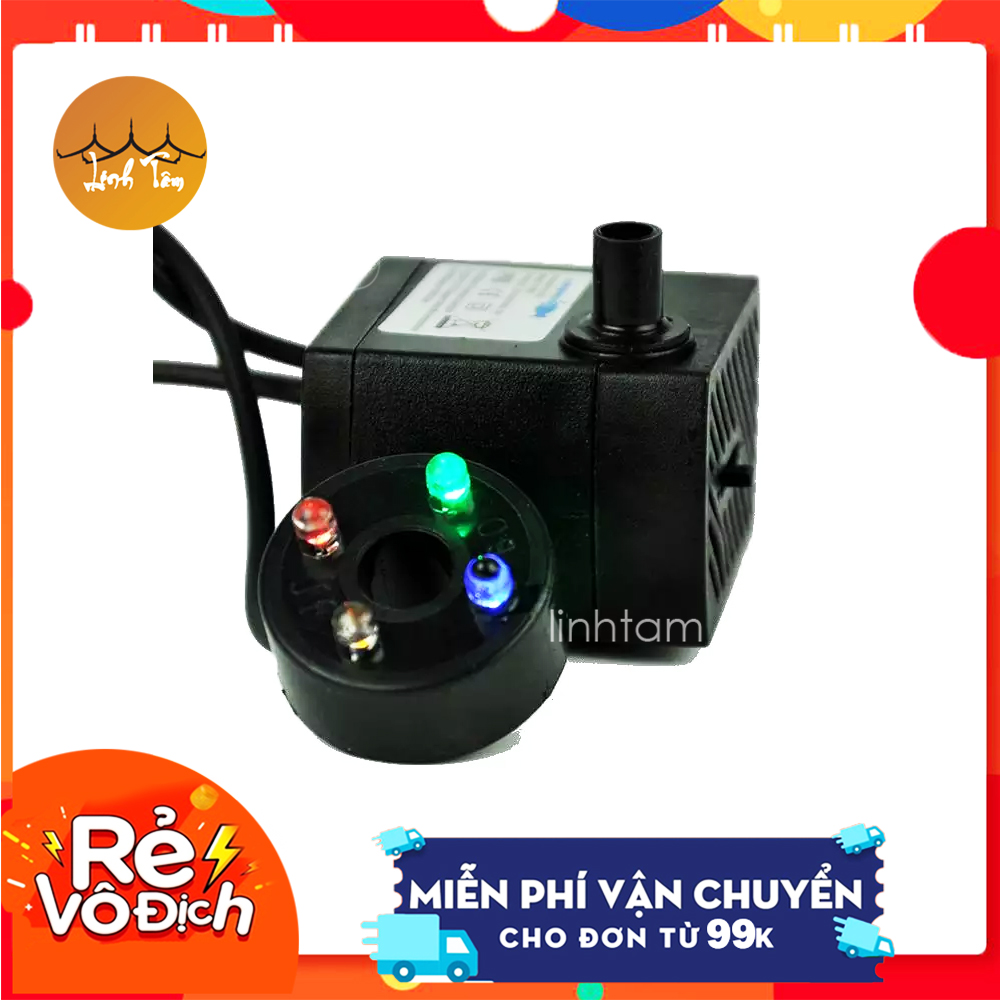 Máy bơm mini có đèn - máy bơm chìm - dùng cho thác nước phong thủy, bể cá