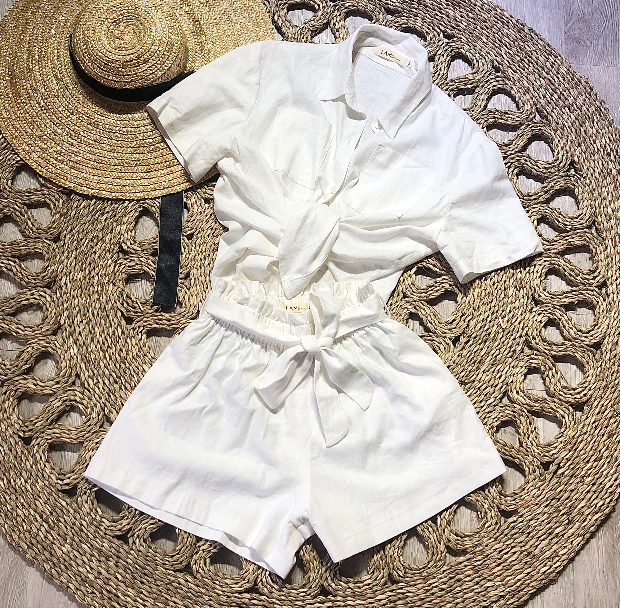 Set Áo sơ mi và quần short vải Linen