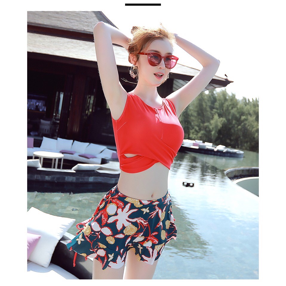 Set bikini đi biển 3 món( áo+váy+quần đùi )