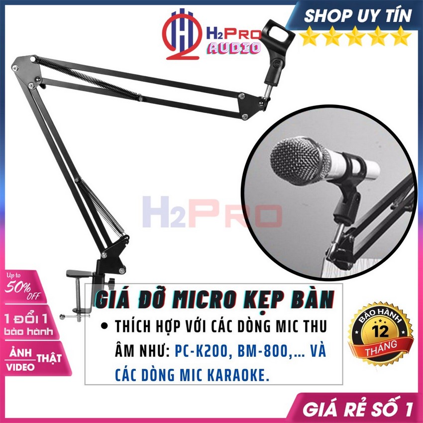 Giá đỡ mic thu âm microphone stand dài 80cm gập xoay 360 độ-chân kẹp bàn micro kẹp bàn cho mọi loại mic hát-h2pro audio