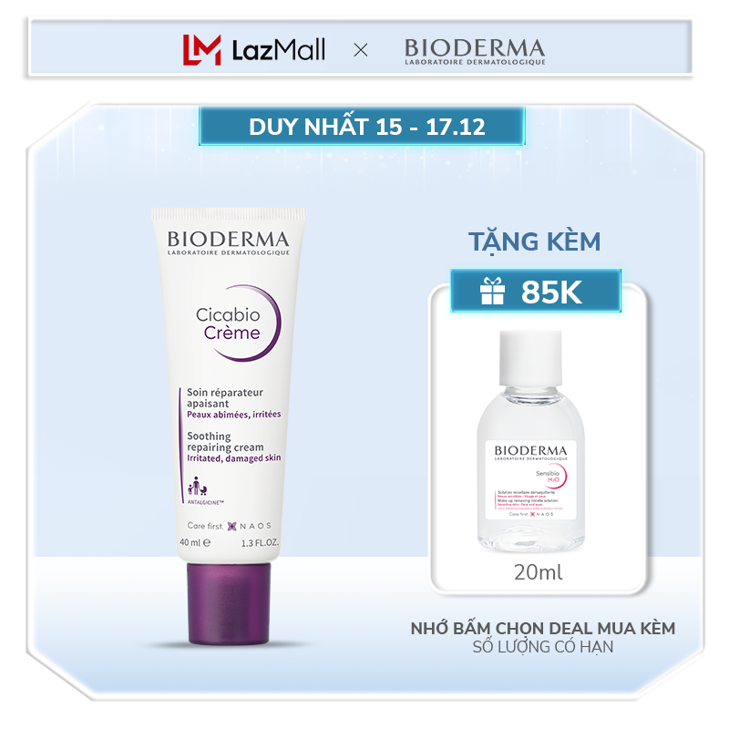 Kem dưỡng phục hồi da tổn thương Bioderma Cicabio Crème – 40ml