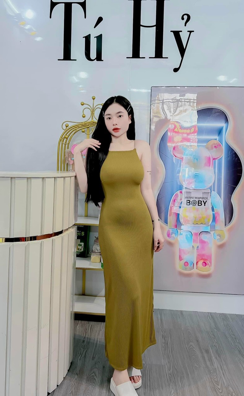 Đầm hai dây body hở lưng có mút ngực, Đầm hai dây nhiều màu ôm body tôn dáng tôn eo chất thun gân