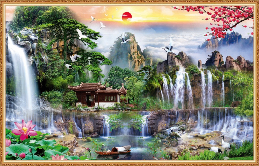 Tranh 3d sơn thủy hữu tình phòng khách
