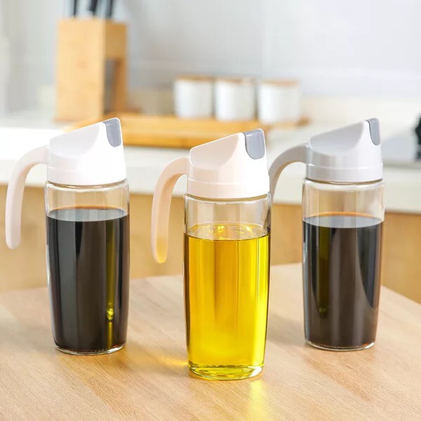 Bình đựng rót dầu thủy tinh nắp mở tự động 600ml