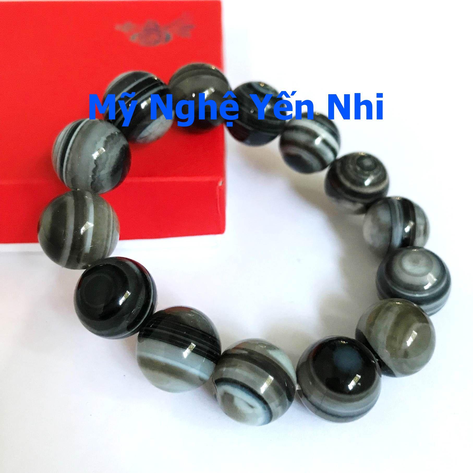 Vòng tay Mã não vân Mắt hạt 14mm