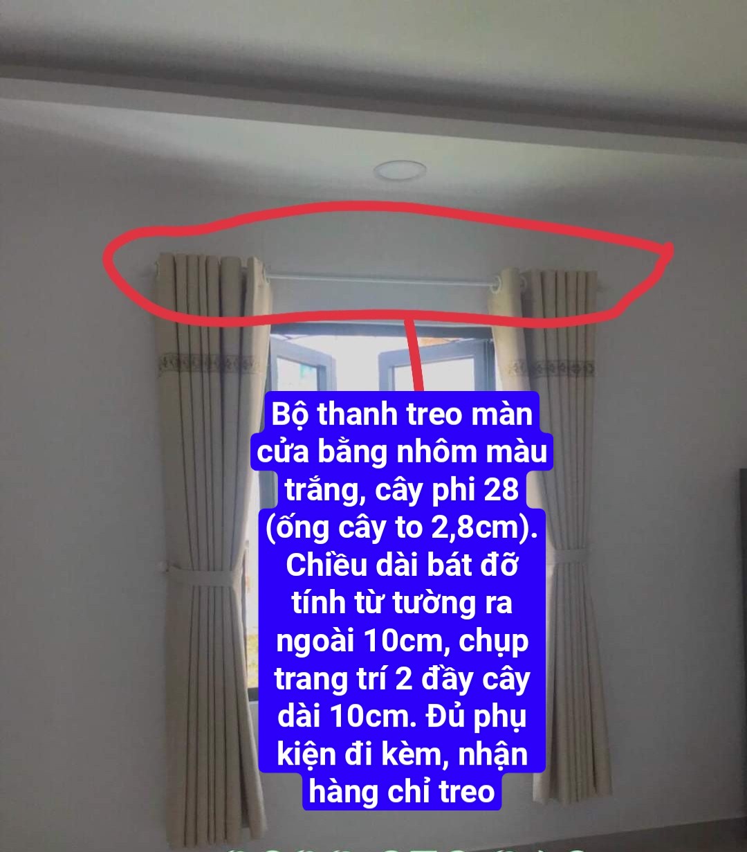 Thanh Treo Rèm Cửa Phi 28 Bằng Nhôm Màu Trắng Đủ Phụ Kiện Đi Kèm