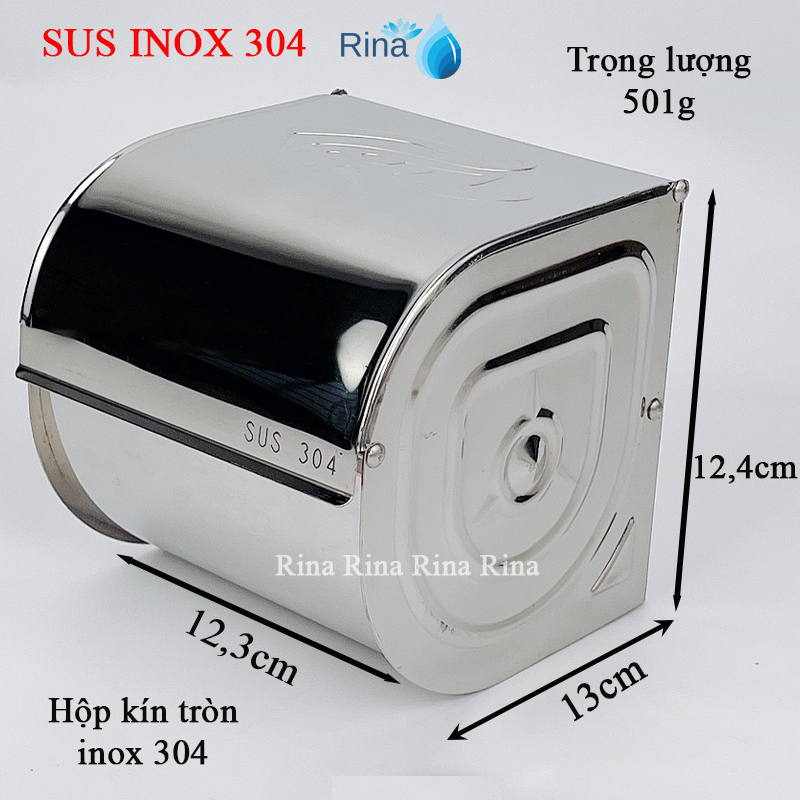 Hộp đựng giấy vệ sinh inox 304, Hộp kín tròn inox 304 dày, Hộp giấy vệ sinh trong nhà tắm Rina