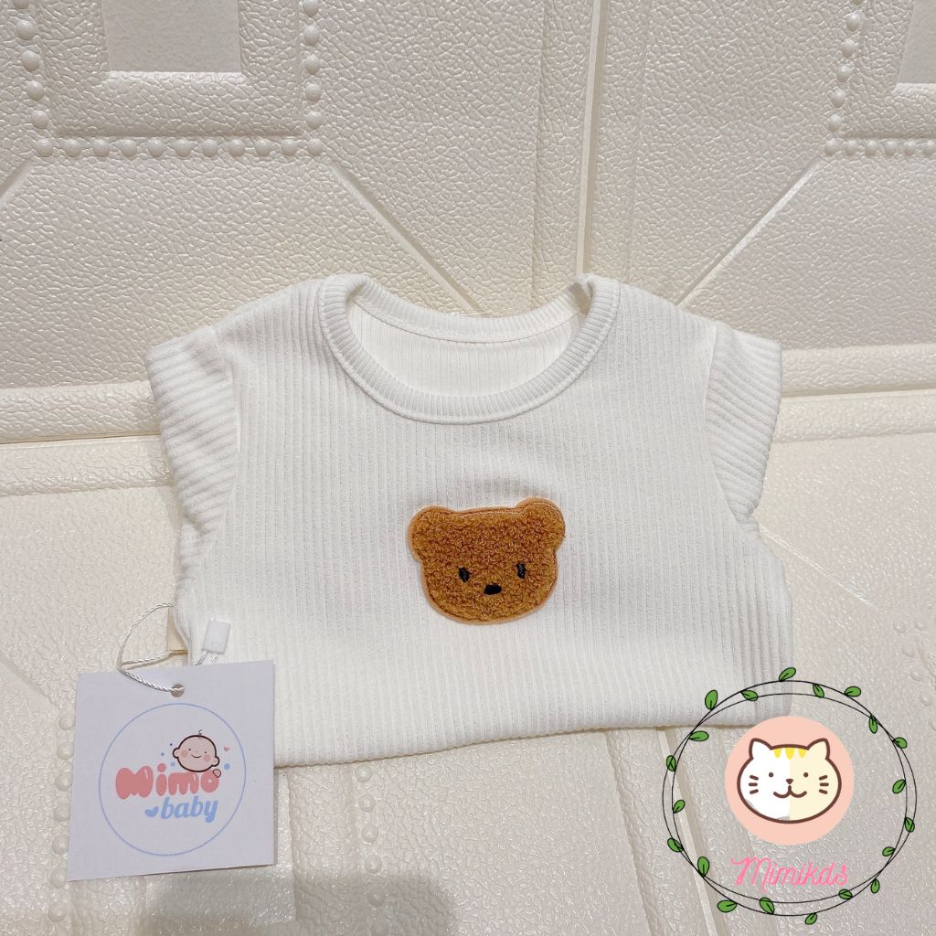 Áo dài tay đính gấu chất cotton cho bé trai , bé gái 2 màu trắng và nâu cho bé Mimikids QA32