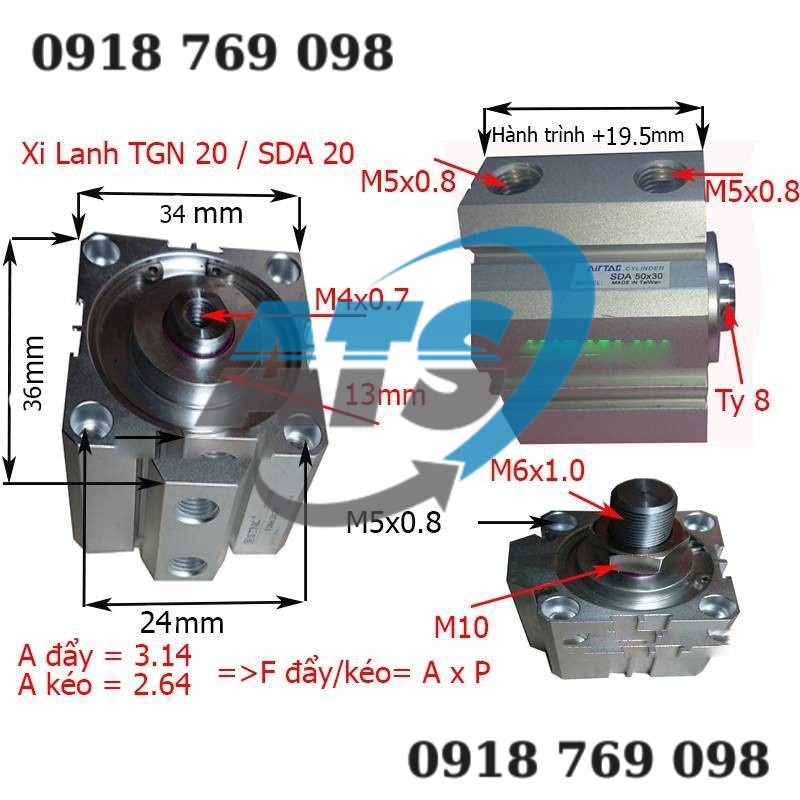 Xilanh khí SDA 20 nén khí