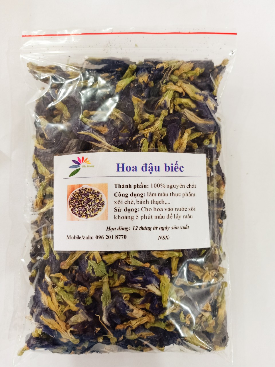 Hoa đậu biếc - nguyên liệu tự nhiên tạo màu xanh biếc cho thực phẩm như xôi, chè, bánh, thạch (túi 50gr)