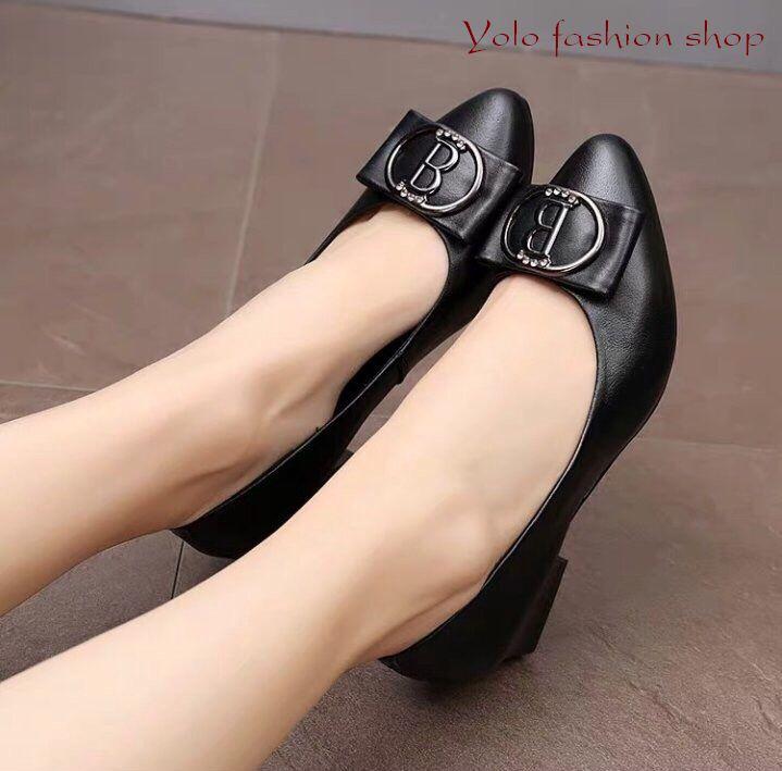 [Hoàn tiền 15%]Hình thật M21 Giày cao gót nữ da lì đế 4cm siêu mềm êm chân