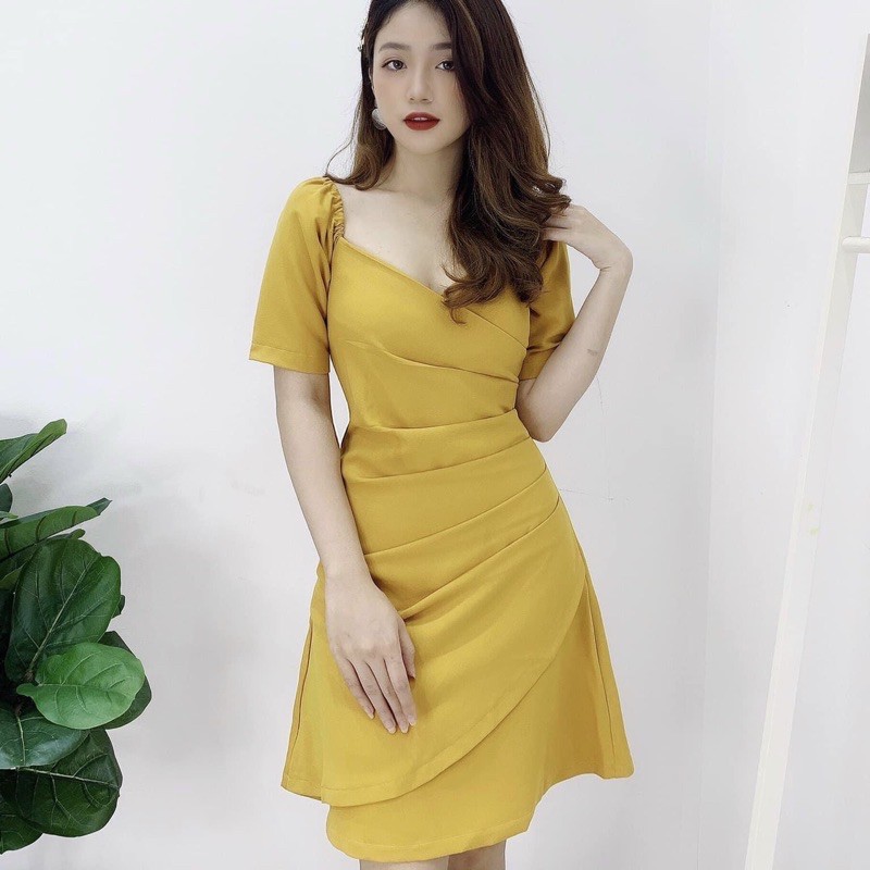 ĐẦM CỔ V, XẾP LI EO (có ành thật) MS56