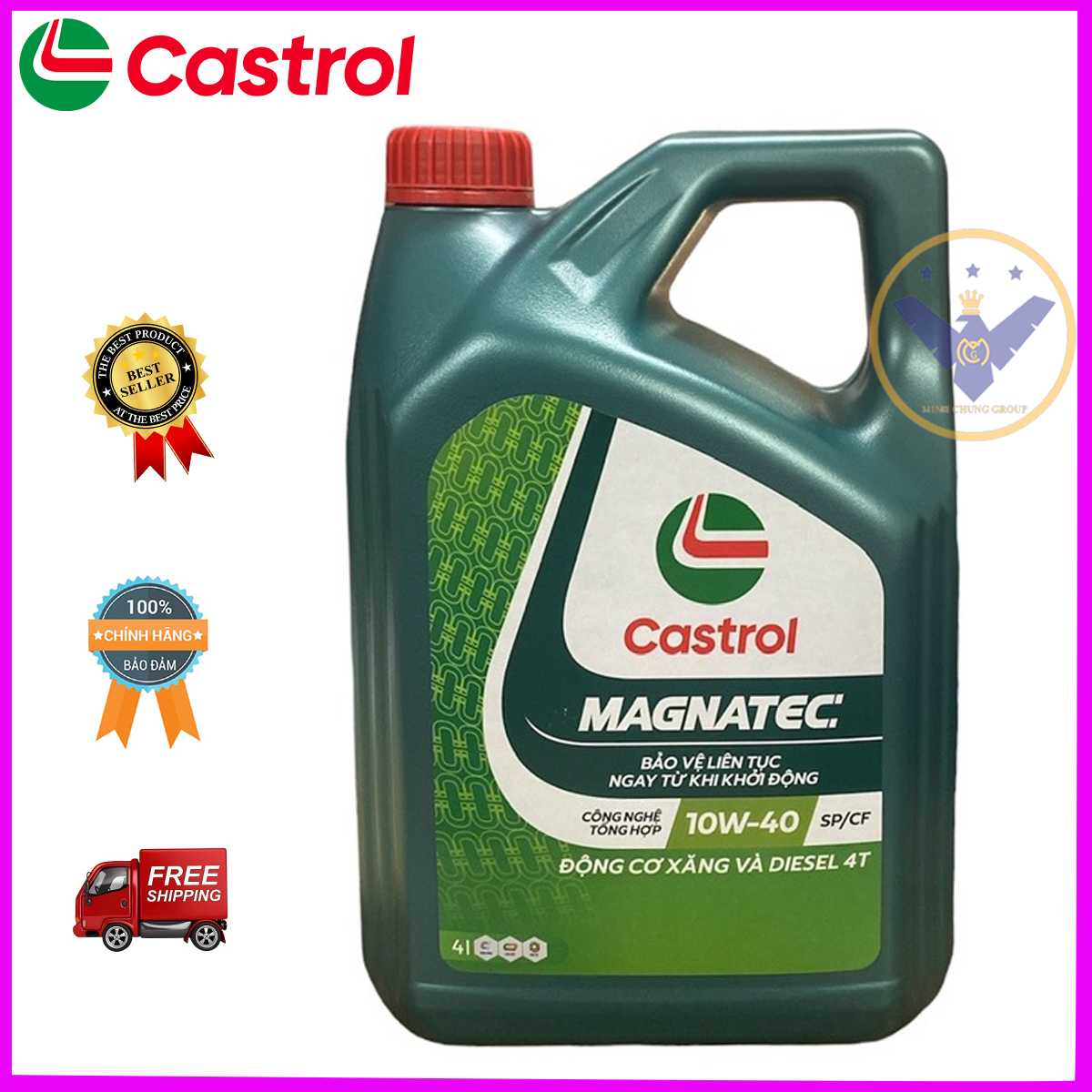 Nhớt ô tô cao cấp tổng hợp Castrol Magnatec 10W-40 SP/CF can 4L