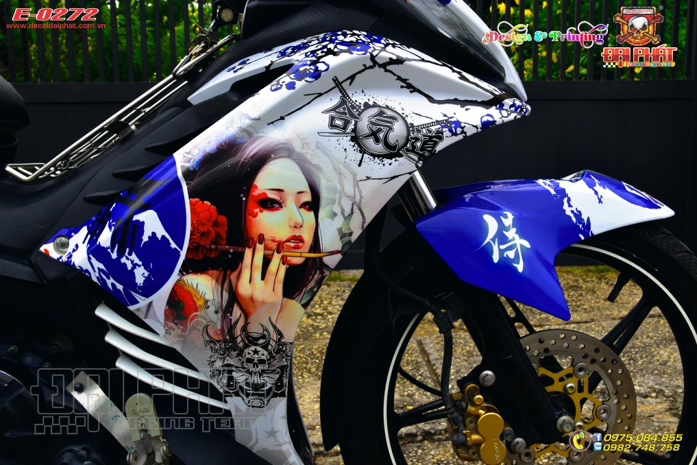 Tem Trùm Exciter 135 Samurai Xanh Trắng - E-0272